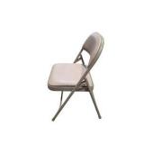 4 Uline H-2522 Padded Folding Chairs - Tan Vinyl Seats and Backs