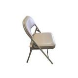 4 Uline H-2522 Padded Folding Chairs - Tan Vinyl Seat and Back