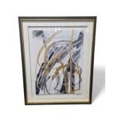 Pair of Framed Abstract Wall Art Prints with Gold & Black Accents
