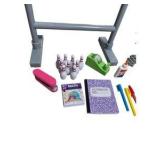 Doll School Classroom Accessories Lot - Desk, Trash Cans, Notebooks, Pens, Bowling Pins & Supplies