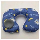 Inflatable Travel Neck Pillow Green Blue and Pink  Cartoon Pattern with Built-In Hand Pump