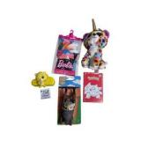 Mixed Kids Toy Lot - Barbie Fashion Pack, Pokémon Cards/Game, TY Beanie Boo, Care Bears & Owl Pot Hugger
