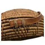 Vintage Brown Rattan Circle Cross Body Purse Handmade