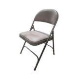 4 Uline H-2522 Padded Folding Chairs - Tan Vinyl Seat and Back