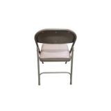 4 Uline H-2522 Padded Folding Chairs - Tan Vinyl Seats and Backs