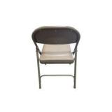 4 Uline H-2522 Padded Folding Chairs - Tan Vinyl Seat and Back