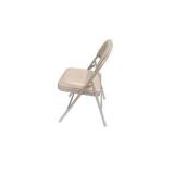 4 Uline H-2522 Padded Folding Chairs - Tan Vinyl Seat and Back