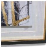 Pair of Framed Abstract Wall Art Prints with Gold & Black Accents