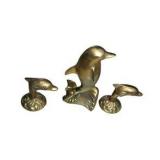Brass Dolphin / Sea Life Figurine Set - 3 Pieces