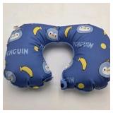 Inflatable Travel Neck Pillow Green Blue and Pink  Cartoon Pattern with Built-In Hand Pump