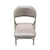 4 Uline H-2522 Padded Folding Chairs - Tan Vinyl Seat and Back