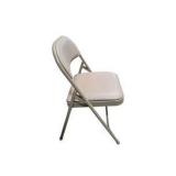 4 Uline H-2522 Padded Folding Chairs - Tan Vinyl Seats and Backs