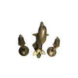 Brass Dolphin / Sea Life Figurine Set - 3 Pieces