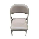 4 Uline H-2522 Padded Folding Chairs - Tan Vinyl Seat and Back