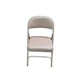 4 Uline H-2522 Padded Folding Chairs - Tan Vinyl Seats and Backs
