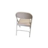 4 Uline H-2522 Padded Folding Chairs - Tan Vinyl Seat and Back