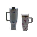 Lot Of 2 Tumblers With Handles Floral Design