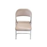 4 Uline H-2522 Padded Folding Chairs - Tan Vinyl Seat and Back