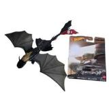 Toothless Night Fury Dragon Figure & Hot Wheels Premium Star Wars Mandalorian ’59 Chevy Delivery