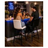 Pair of Modern Bar Stools – Black & White Padded Seats, Black Legs