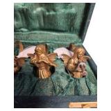 Brass Angel Napkin Rings & Candle Snuffer Sets in Green Cases