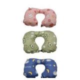 Inflatable Travel Neck Pillow Green Blue and Pink  Cartoon Pattern with Built-In Hand Pump