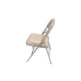 4 Uline H-2522 Padded Folding Chairs - Tan Vinyl Seat and Back