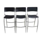 Set of 3 Calligaris Black Padded Bar Stools w/ Silver Metal Frames