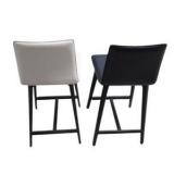 Pair of Modern Bar Stools – Black & White Padded Seats, Black Legs