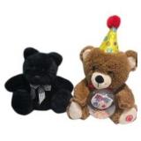 Lot of 2 Plush Teddy Bears – Animated Singing Birthday Bear & Prestige Black Bear