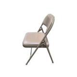 4 Uline H-2522 Padded Folding Chairs - Tan Vinyl Seats and Backs