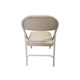 4 Uline H-2522 Padded Folding Chairs - Tan Vinyl Seat and Back
