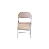 4 Uline H-2522 Padded Folding Chairs - Tan Vinyl Seat and Back