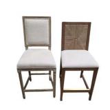 Lot of 2 Restoration Hardware RH Counter Stools - Wood Frames, Upholstered Seats & Woven Back