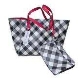 Tommy Bahama Reversible Tote Bag - Black/Gray Checkered Purse With Wristlet Pouch