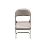 4 Uline H-2522 Padded Folding Chairs - Tan Vinyl Seats and Backs