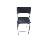 Set of 3 Calligaris Black Padded Bar Stools w/ Silver Metal Frames