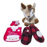 Christmas Baby & Comfort Lot - Animal Adventure Deer Plush, Carter’s Bib/Socks & Slipper Socks