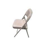 4 Uline H-2522 Padded Folding Chairs - Tan Vinyl Seats and Backs