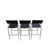 Set of 3 Calligaris Black Padded Bar Stools w/ Silver Metal Frames