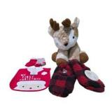 Christmas Baby & Comfort Lot - Animal Adventure Deer Plush, Carter’s Bib/Socks & Slipper Socks