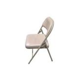 4 Uline H-2522 Padded Folding Chairs - Tan Vinyl Seat and Back