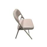 4 Uline H-2522 Padded Folding Chairs - Tan Vinyl Seats and Backs
