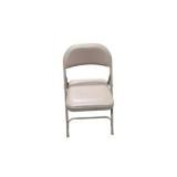 4 Uline H-2522 Padded Folding Chairs - Tan Vinyl Seat and Back