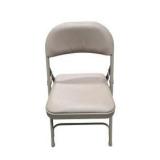 4 Uline H-2522 Padded Folding Chairs - Tan Vinyl Seats and Backs