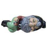 Ceramic Garden Gnome Decor Lot - Standing Watering Can Gnome & Sleeping Gnome