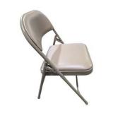 4 Uline H-2522 Padded Folding Chairs - Tan Vinyl Seats and Backs