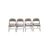 4 Uline H-2522 Padded Folding Chairs - Tan Vinyl Seat and Back