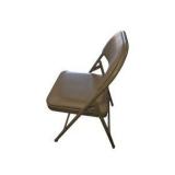 4 Uline H-2522 Padded Folding Chairs - Tan Vinyl Seat and Back