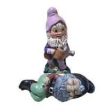 Ceramic Garden Gnome Decor Lot - Standing Watering Can Gnome & Sleeping Gnome